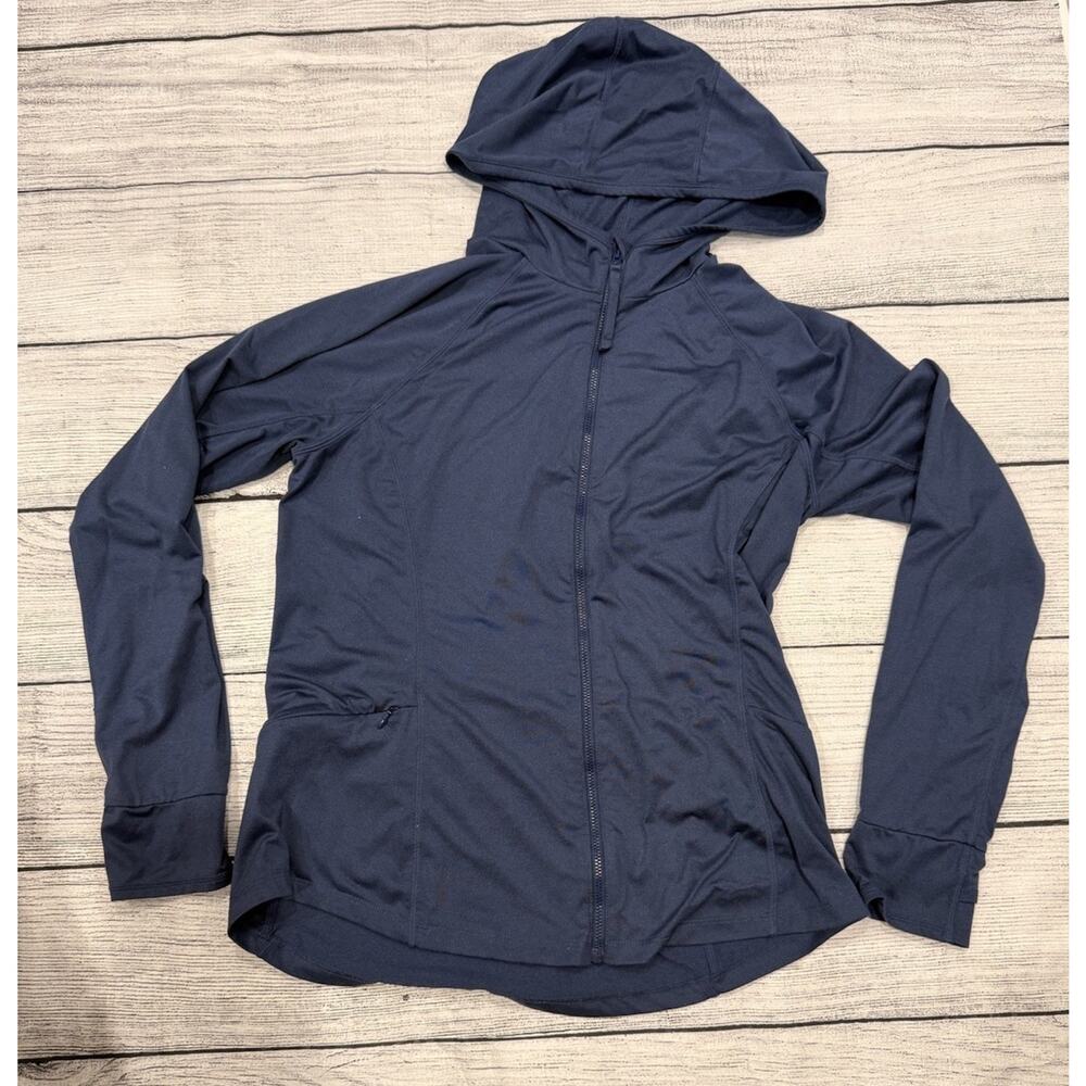 Title Nine Full Zip Jacket Large Blue Hooded Light Weight Athletic